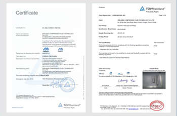 Certifications | Zhejiang Compressed Fluid Technology Co., Ltd